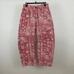 We The Free People Good Luck Printed Barrel Jeans - Rust Combo Bandana Block 26